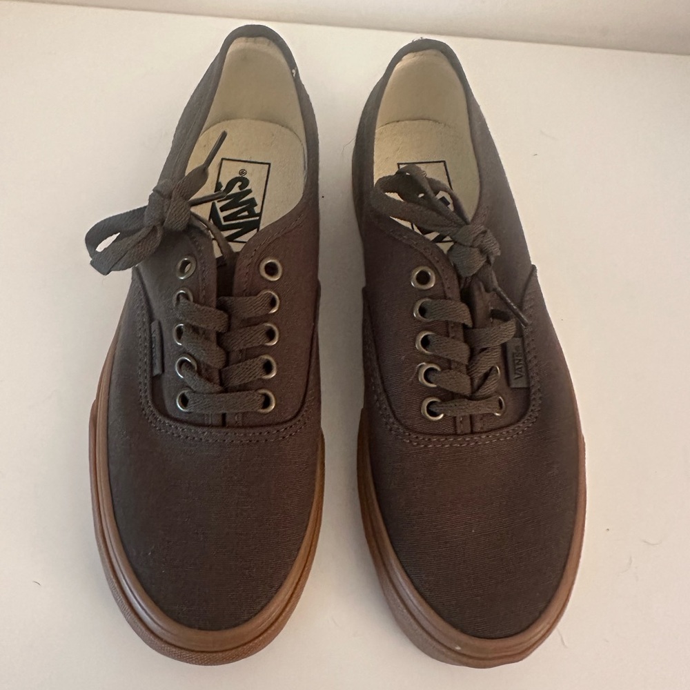 Vans Olive Green Canvas Sneakers with Tan Sole - Picture 4 of 6